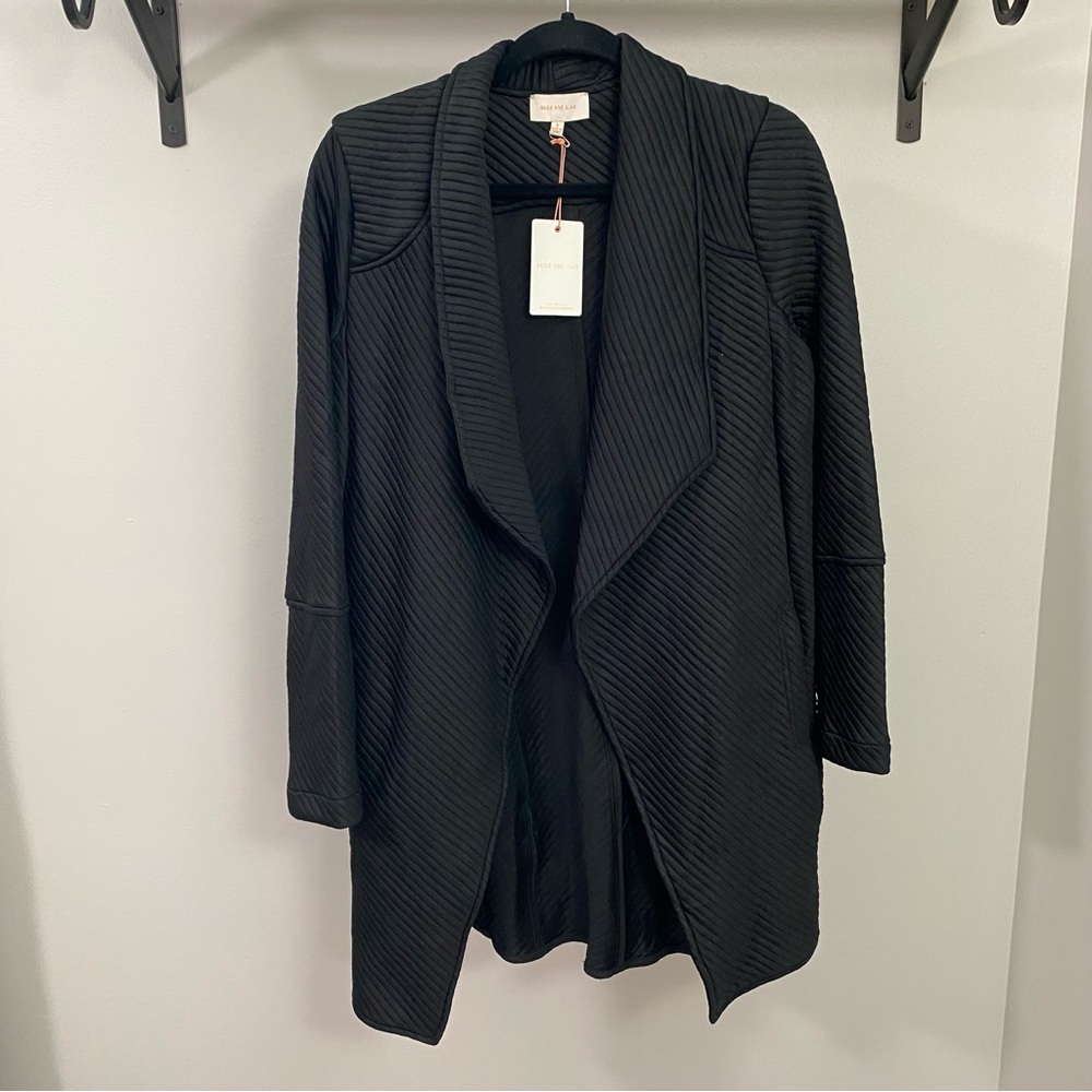 Black Ribbed Open Front Cardigan - Picture 3 of 9